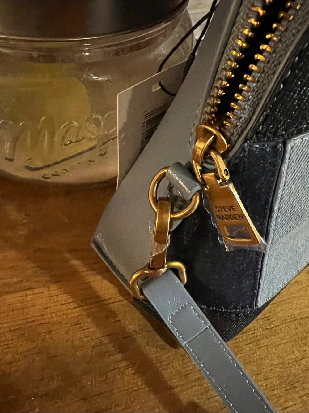 Steve Madden Patchwork Denim Satchel in Light Blue and Dark Blue